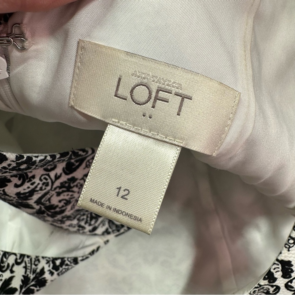 LOFT Black White Patterned sheath sleeveless Dress womens 12 classic office - Picture 6 of 7